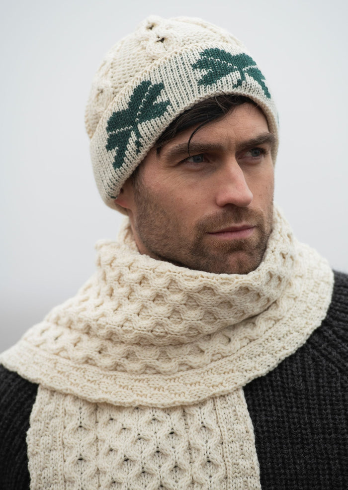 Irish Shamrock Cable Knit Hat – 100% Merino Wool