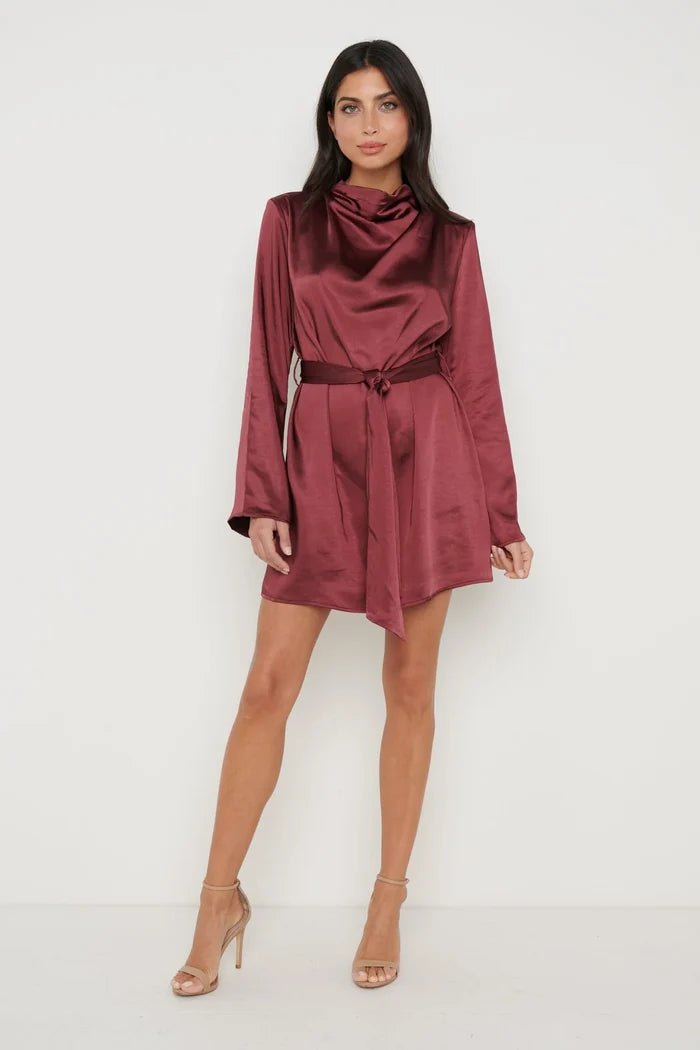 Jayda Cowl Neck Dress (Wine)