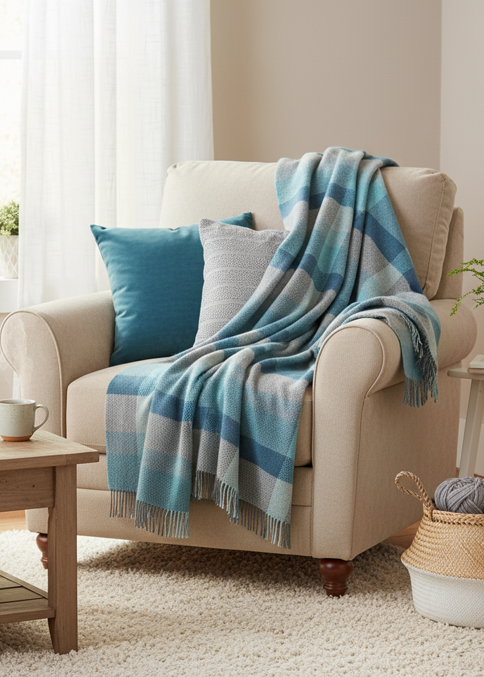 John Hanly Cashmere Merino Throw | Grey Duck Egg Aqua