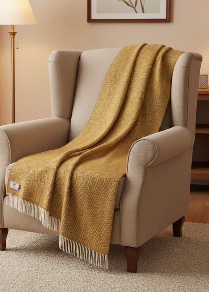 John Hanly Cashmere Merino Throw | Mustard