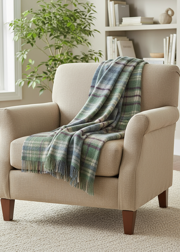 John Hanly Denim Green Camel Blanket
