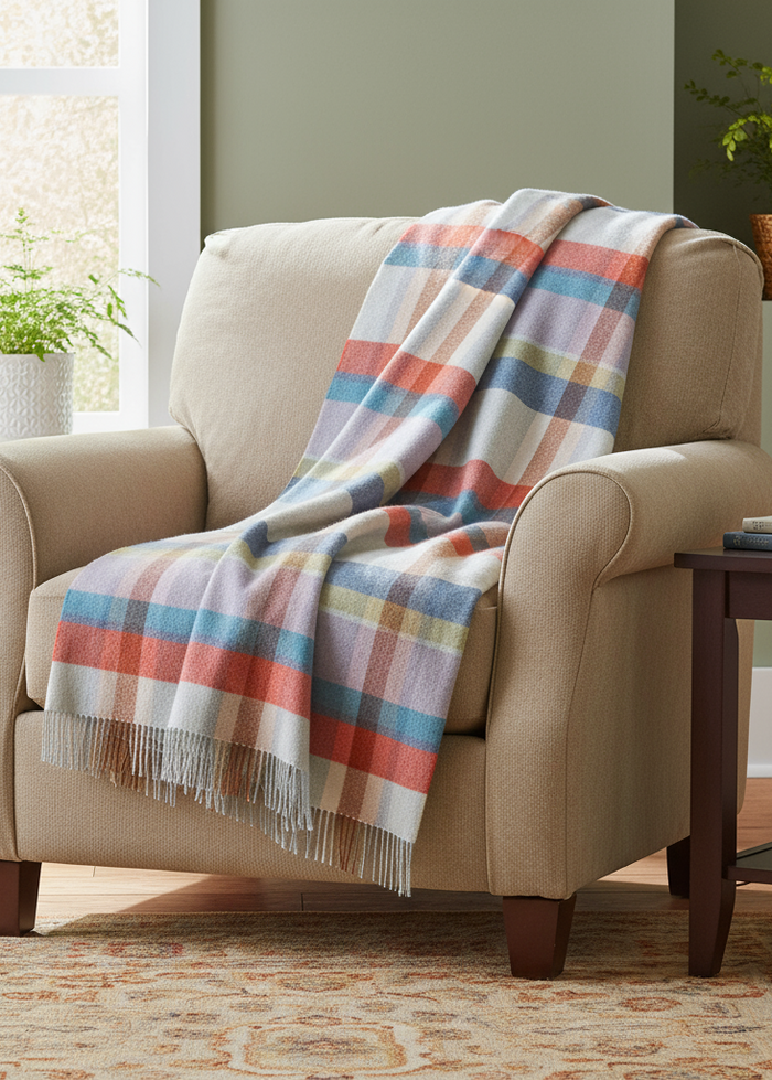 John Hanly Large Blue Green Lilac Peach Throw
