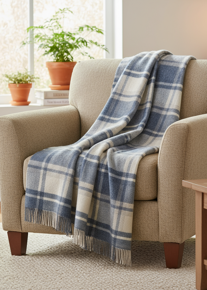 John Hanly Large Natural Denim Blue Blanket