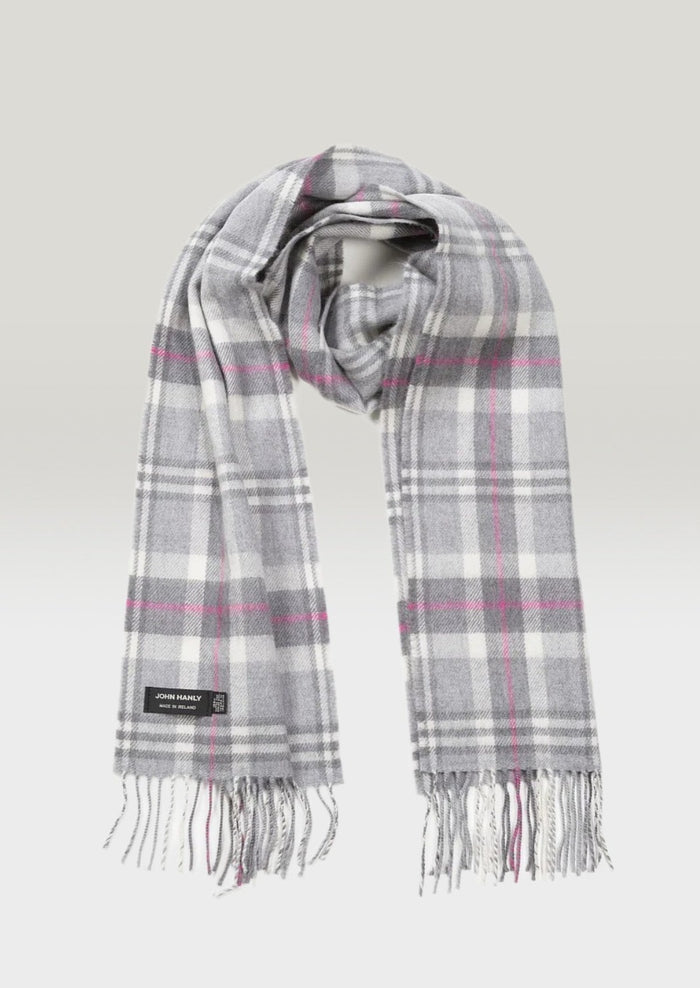 John Hanly Merino Scarf Grey Pink Check Scarf