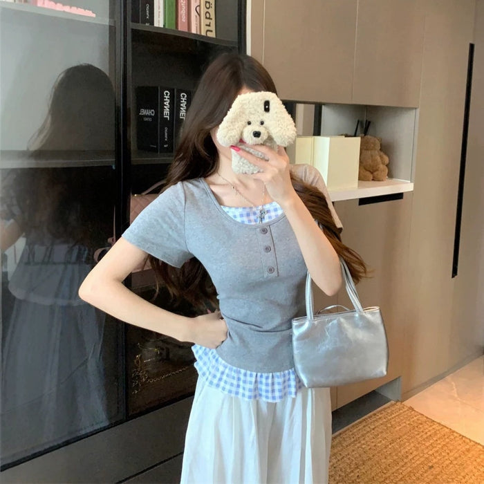 K-Style Layered Plaid Top - Fashionnsio
