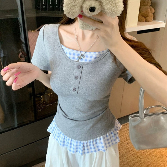 K-Style Layered Plaid Top - Fashionnsio