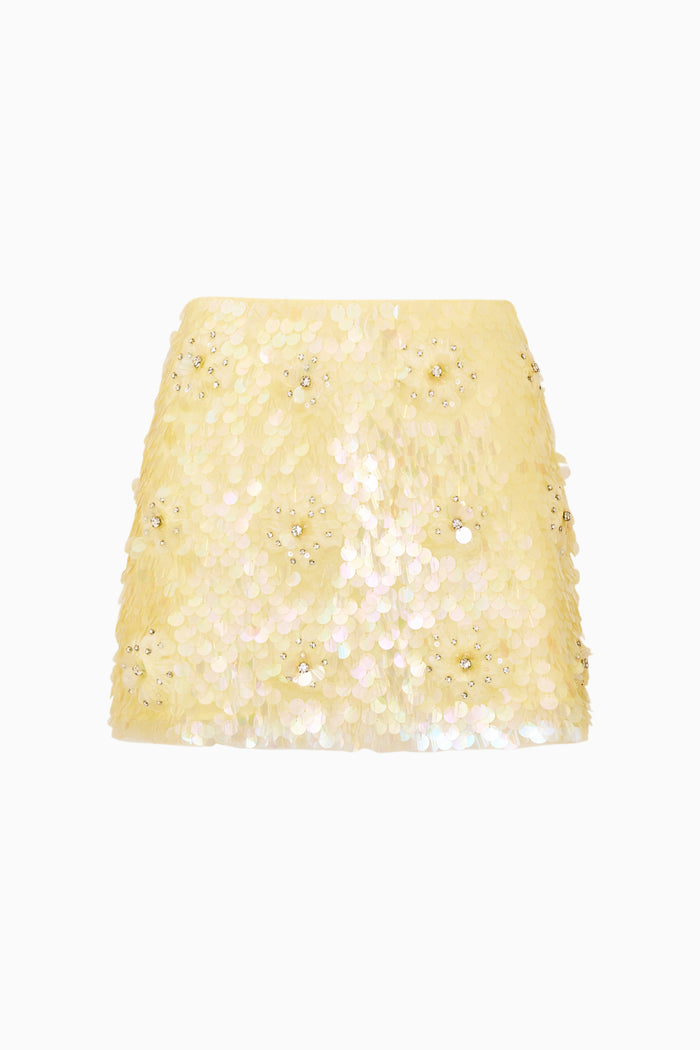 Yellow sequin skirt on a white background