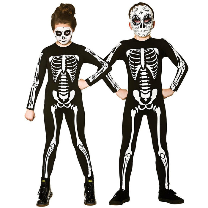 Kids Skeleton Bones Jumpsuit Halloween Fancy Dress Costume L (8-10 years)