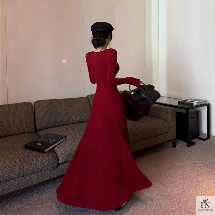 Knit Long Sleeve Maxi Dress - Fashionnsio