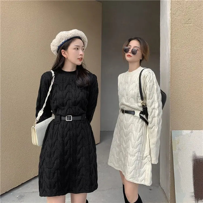 Knit Sweater Long Sleeve Dress fashionnsio