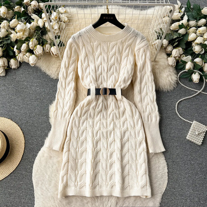 Knit Sweater Long Sleeve Dress fashionnsio