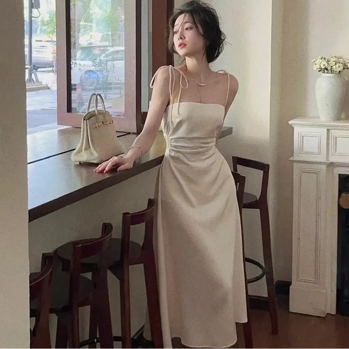 Korean Satin Strap Dress fashionnsio