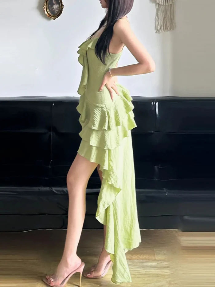 Asymmetrical Ruffle Dress fashionnsio