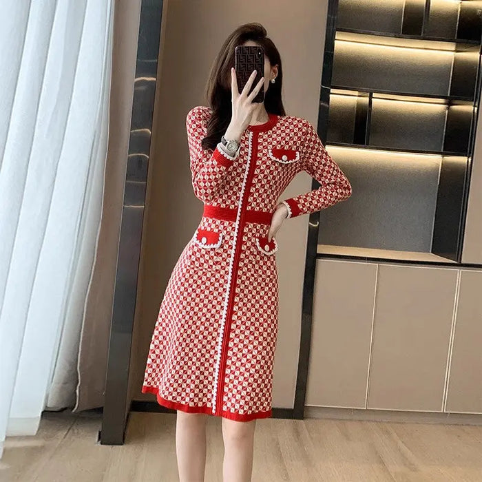 Korean Plaid Knitted Dress fashionnsio