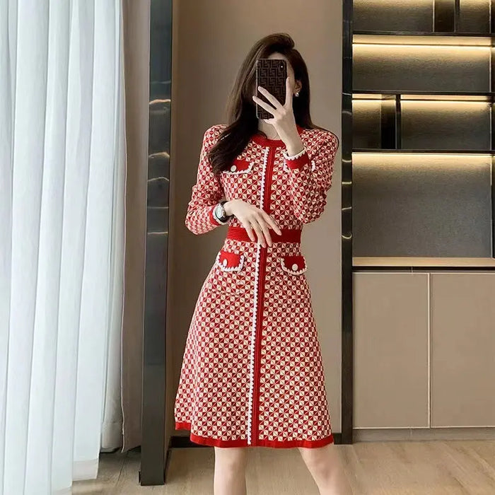 Korean Plaid Knitted Dress fashionnsio