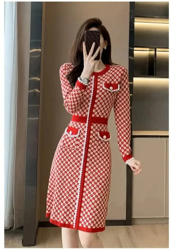 Korean Plaid Knitted Dress fashionnsio