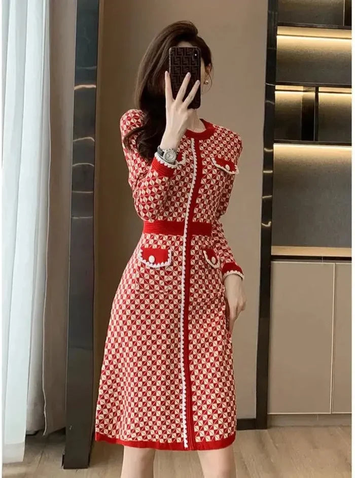 Korean Plaid Knitted Dress fashionnsio