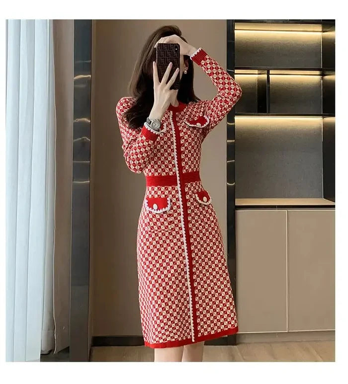 Korean Plaid Knitted Dress fashionnsio