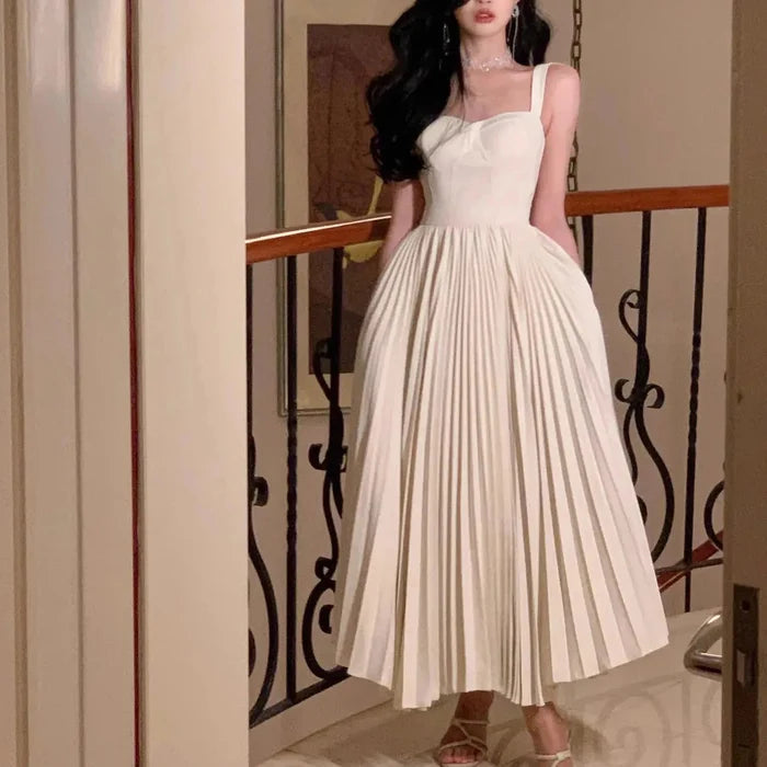 Pleated White Korean Dress fashionnsio