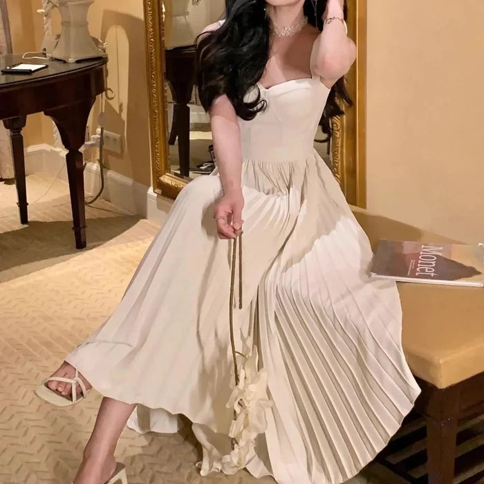 Pleated White Korean Dress fashionnsio