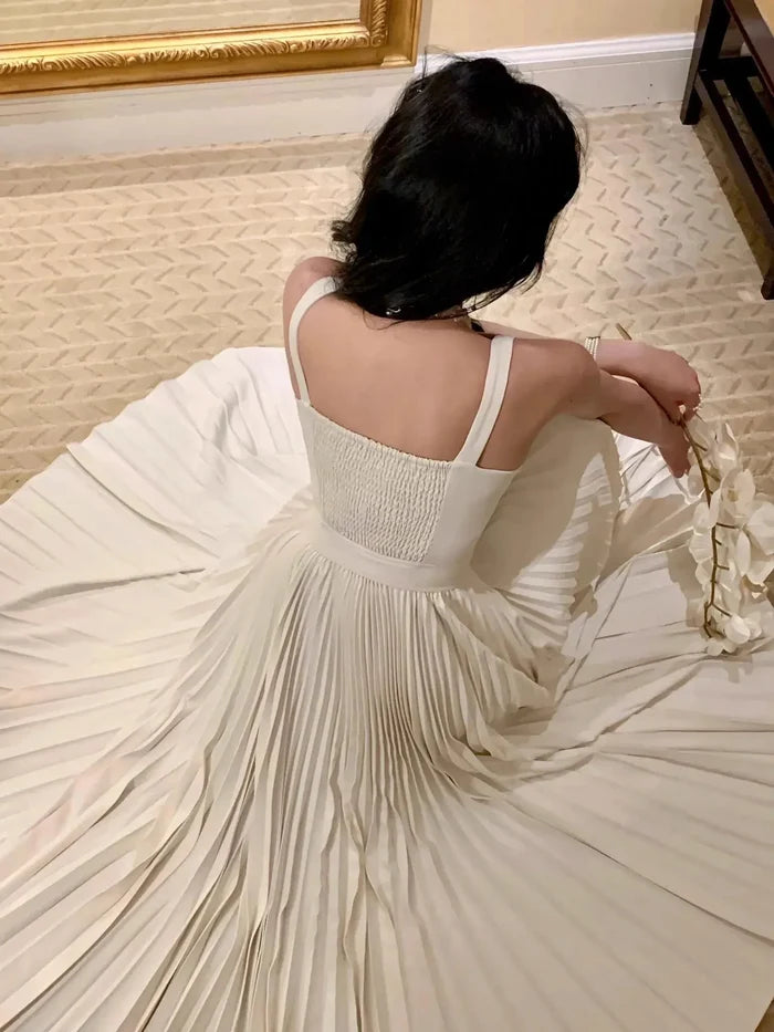 Pleated White Korean Dress fashionnsio