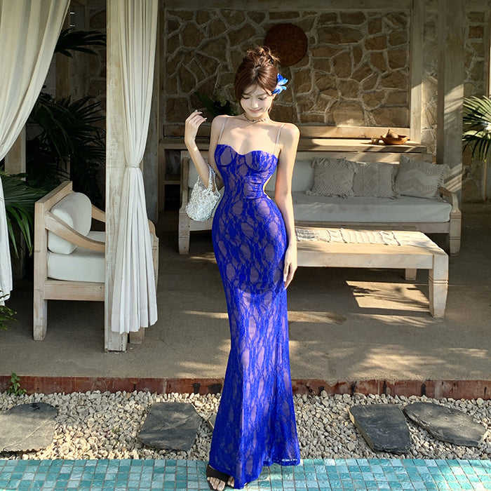 Lace Backless Long Dress - Fashionnsio