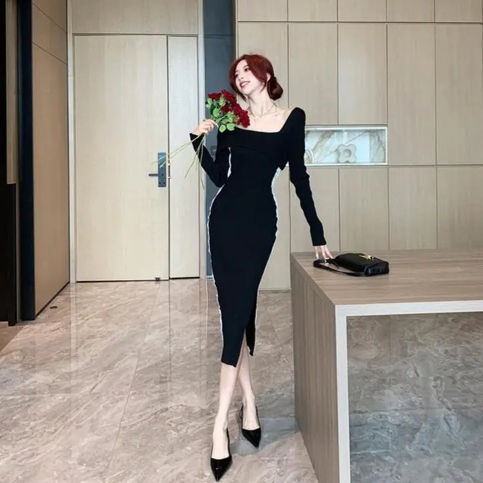 Lace Knitted Long Bodycon Dress fashionnsio