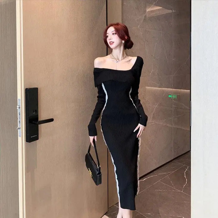 Lace Knitted Long Bodycon Dress fashionnsio