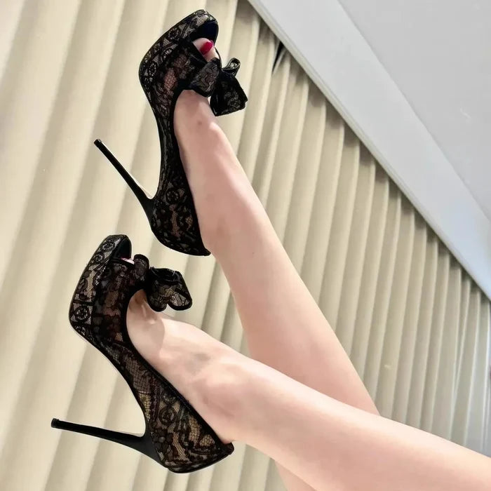 Lace Embroidered High Heels - Fashionnsio