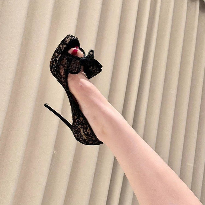 Lace Embroidered High Heels - Fashionnsio