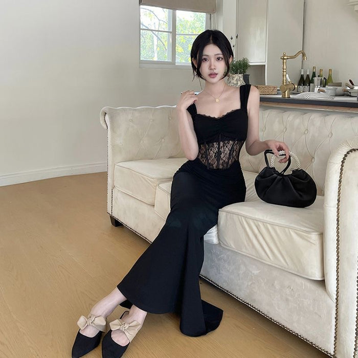 Lace Fishbone Long Dress - Fashionnsio