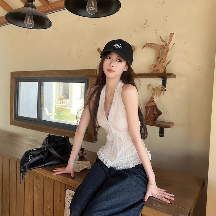 Lace Halter Neck Vest Top - Fashionnsio