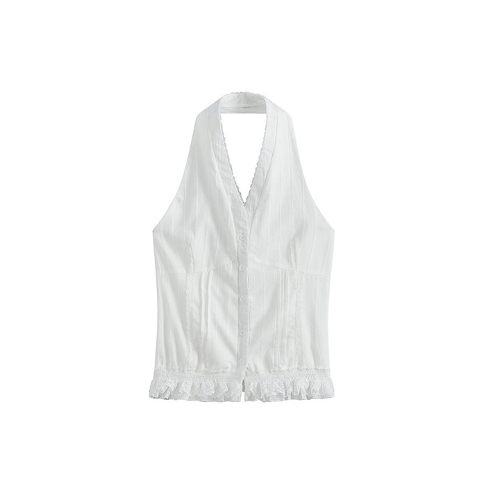 Lace Halter Neck Vest Top - Fashionnsio