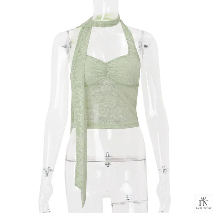 Lace Halter Scarf Crop Top - Fashionnsio