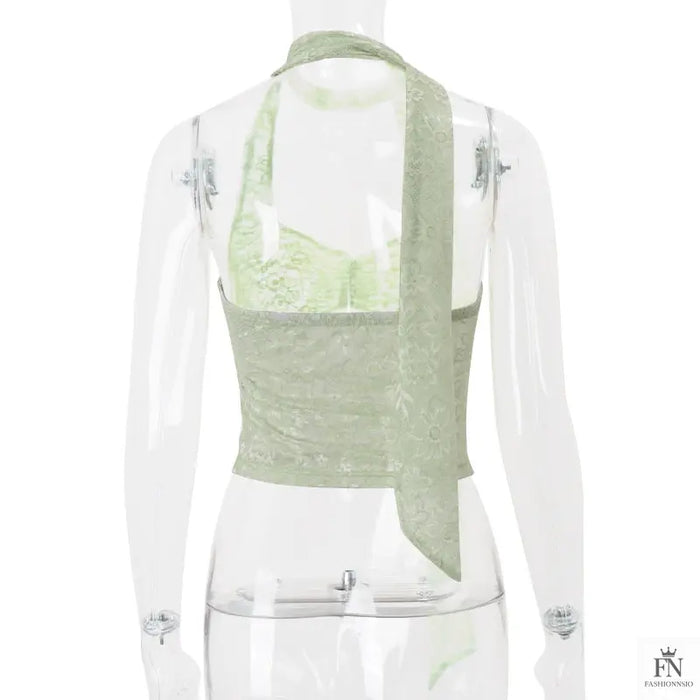 Lace Halter Scarf Crop Top - Fashionnsio