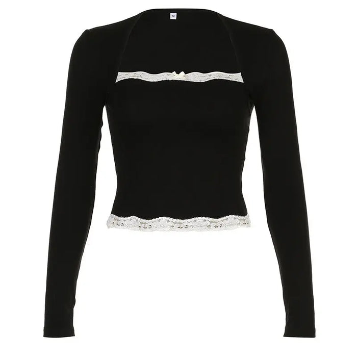 Bow Lace Long Sleeve Crop Top fashionnsio