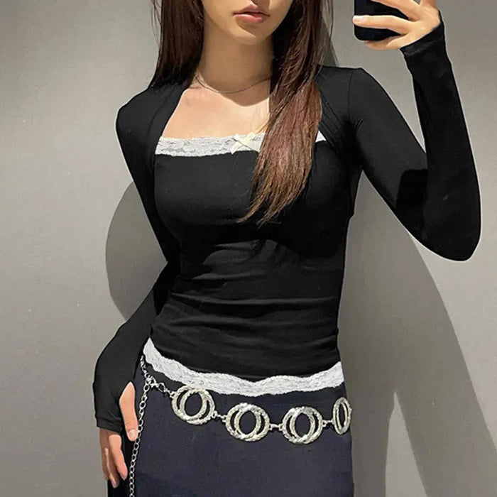 Bow Lace Long Sleeve Crop Top fashionnsio