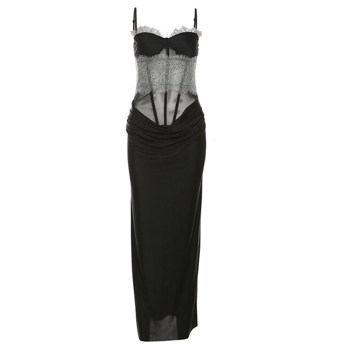 Lace Mesh Long Corset Dress - Fashionnsio