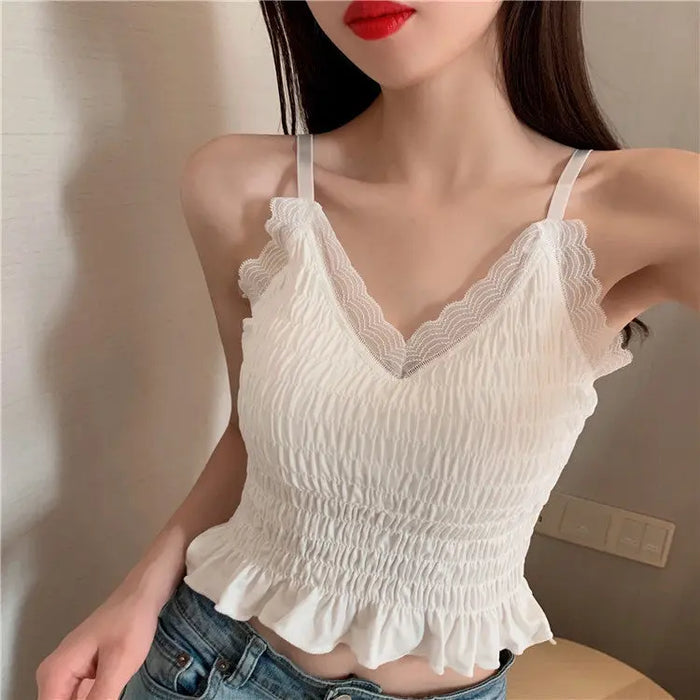 Lace Padded Pleated Top fashionnsio