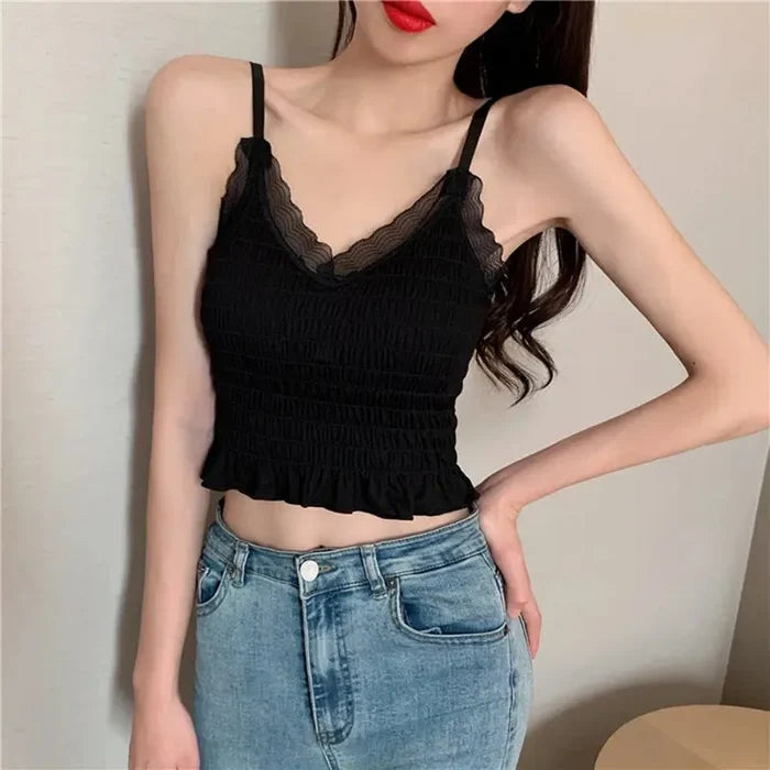 Lace Padded Pleated Top fashionnsio