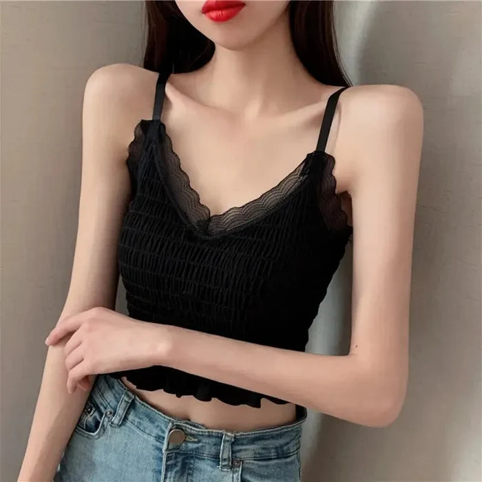 Lace Padded Pleated Top fashionnsio