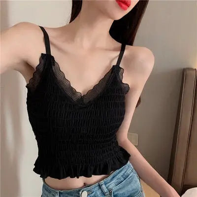 Lace Padded Pleated Top fashionnsio