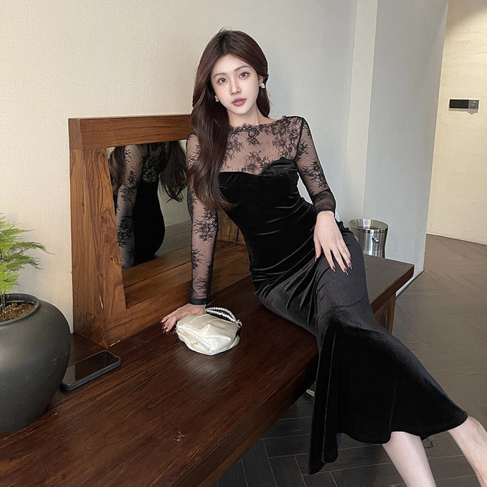 Lace Patchwork Bodycon Dress - Fashionnsio