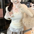 Lace Patchwork Ribbed Korean Top - Fashionnsio
