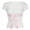 Ribbon Bow Lace Patchwork Top fashionnsio