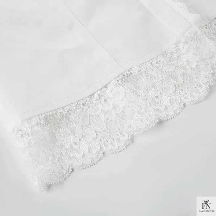 Lace Trimmed Fitting Bow Top - Fashionnsio