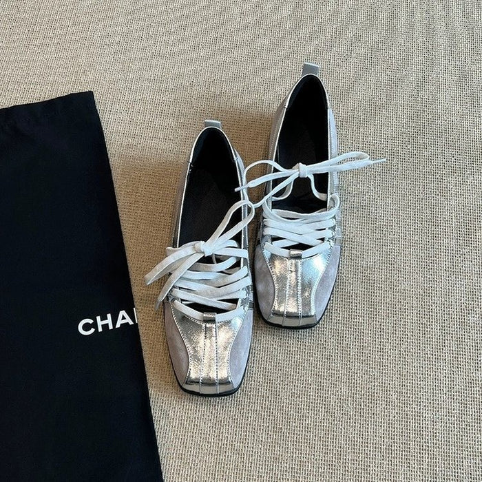 Lace Up Ballet Flats - Fashionnsio