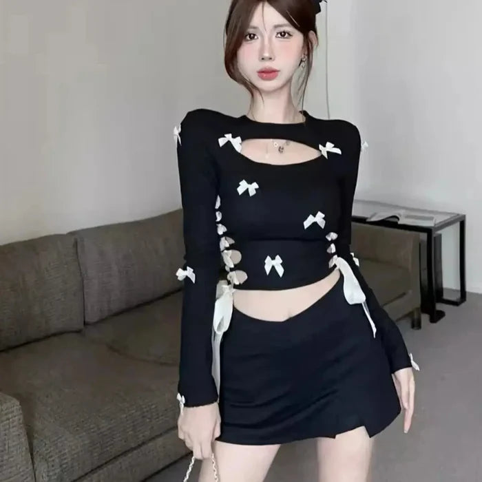 Multi Bow Lace-up Cut-out Top fashionnsio