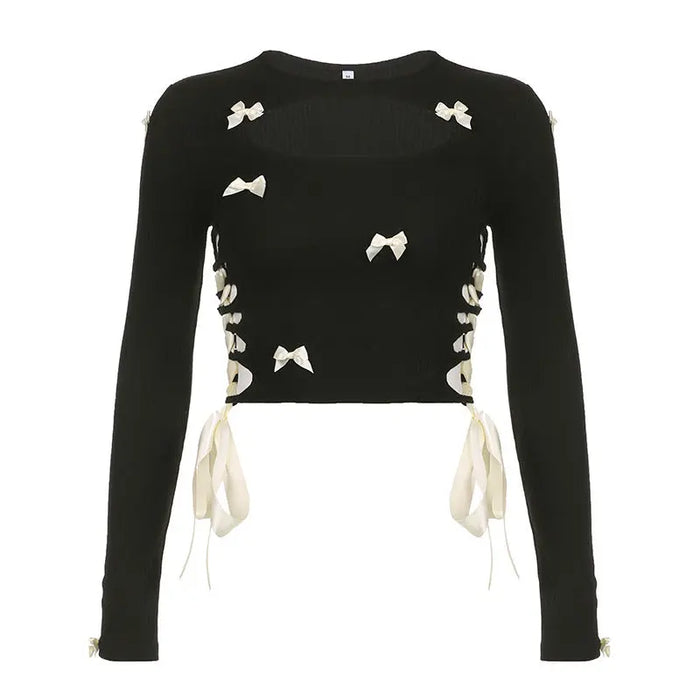 Multi Bow Lace-up Cut-out Top fashionnsio