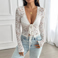 Lace V-neck Lace-up Top/Cardigan fashionnsio